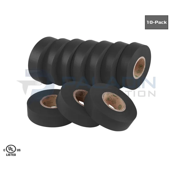 Electrical Tape PVC UL Listed - 3/4" x 60' FT - Black - (10 Pack)